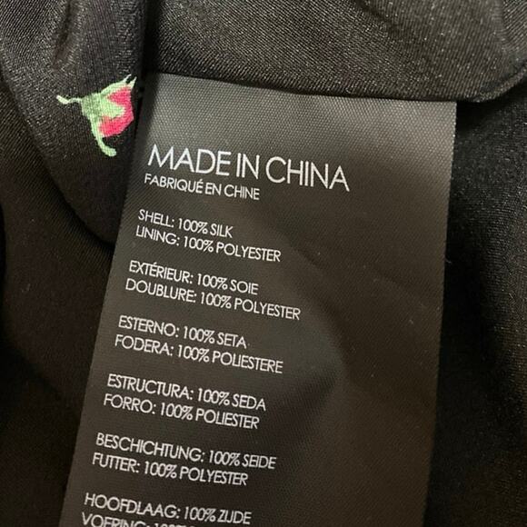 Club Monaco 100% Silk Black Floral Ruffle Long Sleeve V-Neck Mini Wrap Dress 0 - Picture 5 of 5